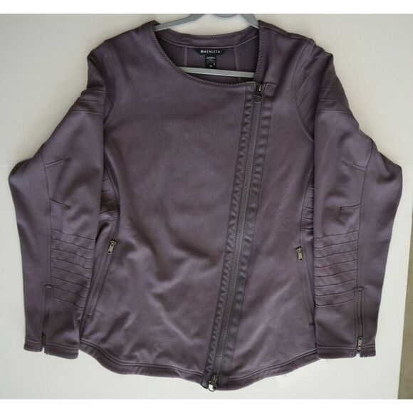 Athleta S252-0042 Women's Sz 2XL Purple Asymmetrical Full Zip Moto Jacket - Picture 11 of 12